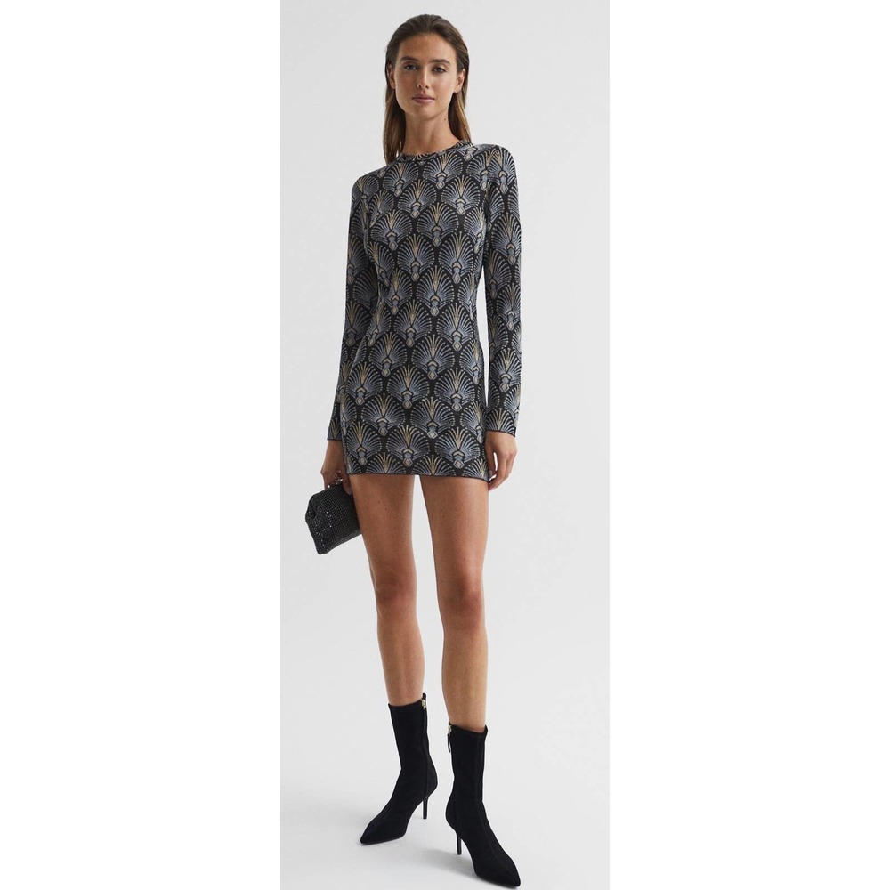 NWT Reiss Annie Metallic Jaquard Tunic Mini Dress Medium